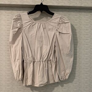 Women's Zara Beige Puff Sleeve Peplum Top